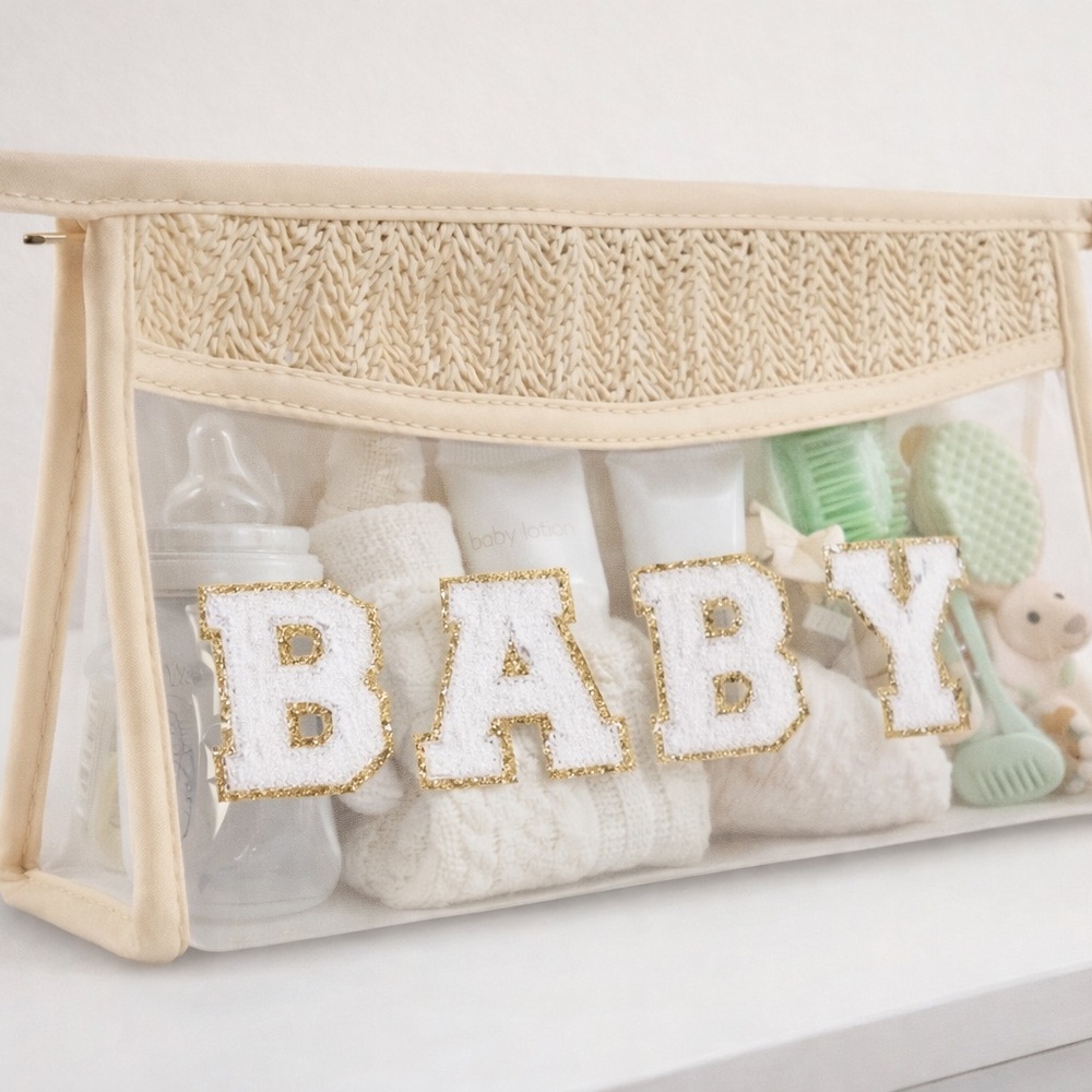 Clear Beige and Gold 'BABY' Pouch
